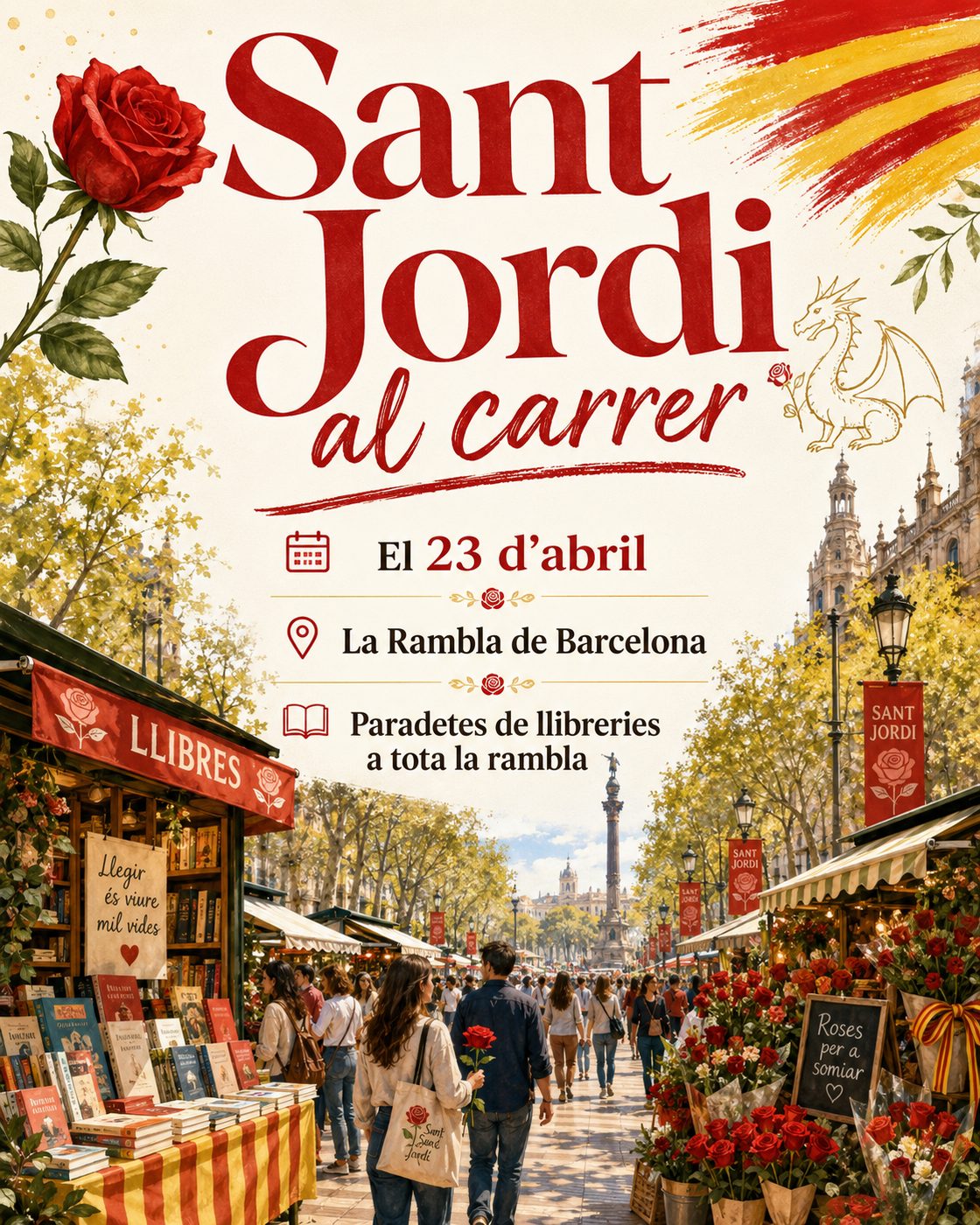 Sant Jordi a la Rambla de Barcelona